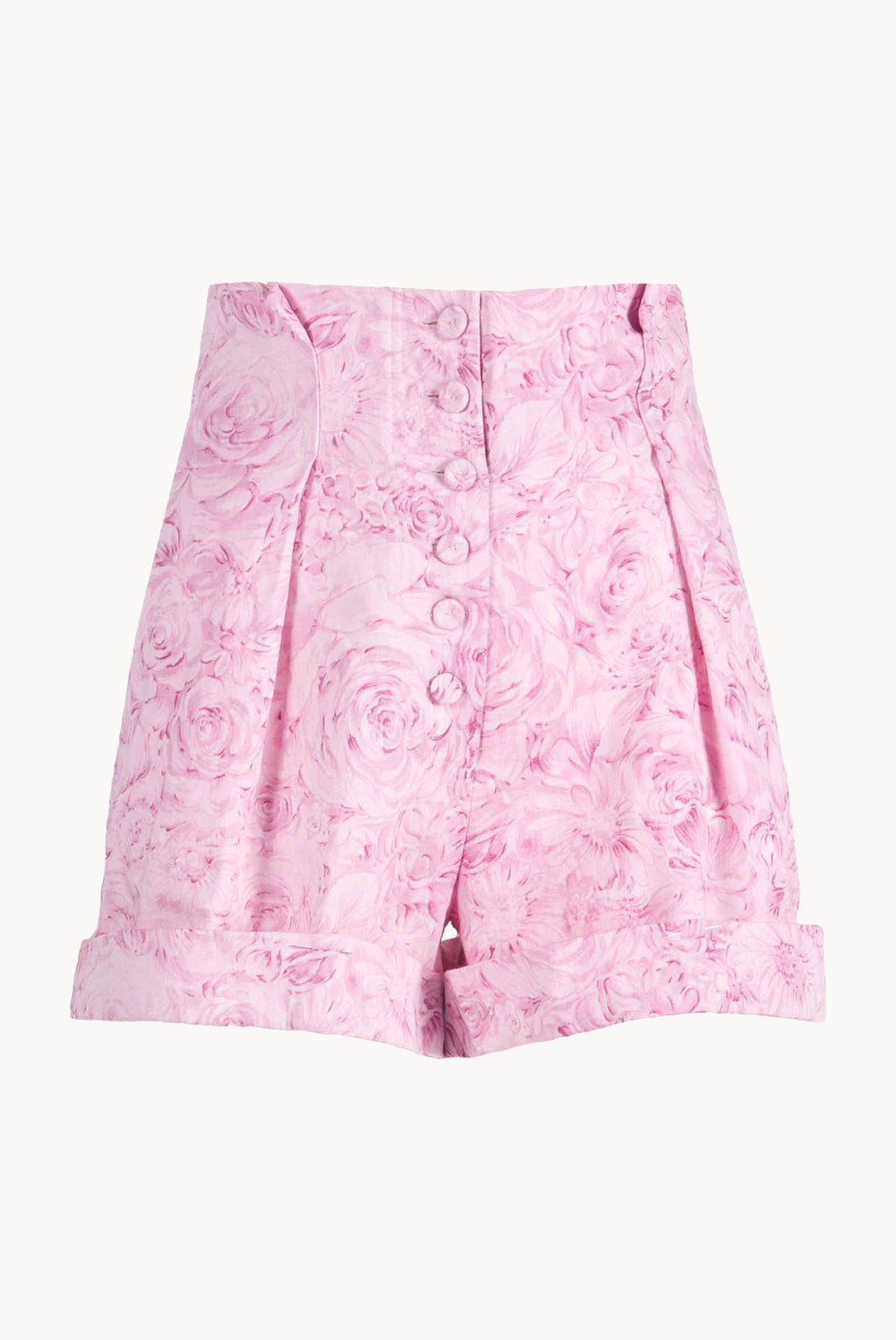 Bermuda in lino con stampa rose