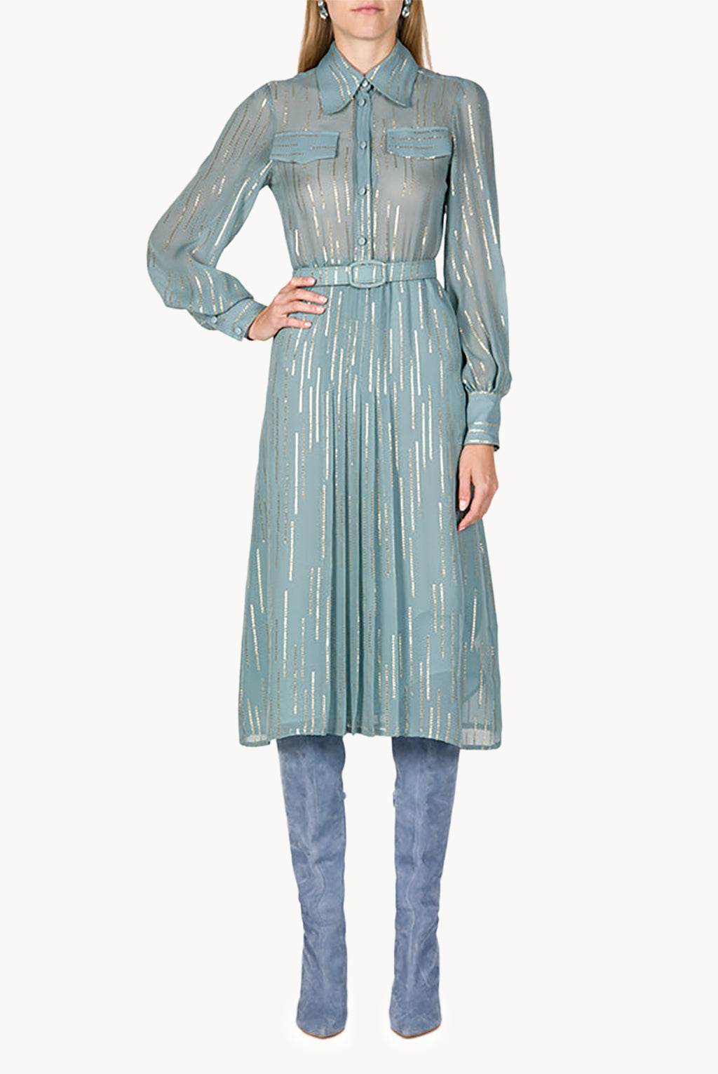 Striped Silk-Blend Chiffon Dress