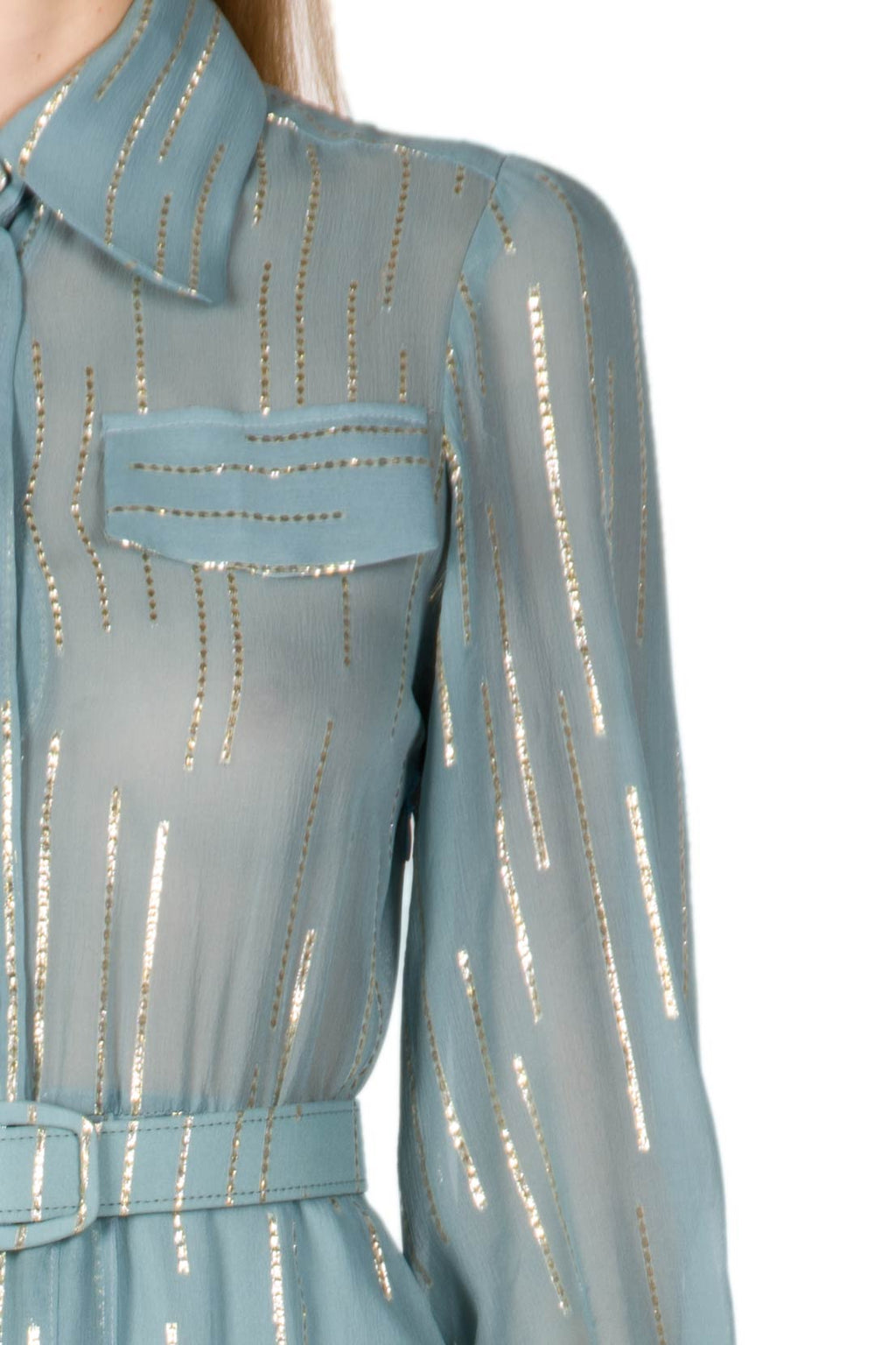 Vestito in Chiffon Misto Seta a Righe