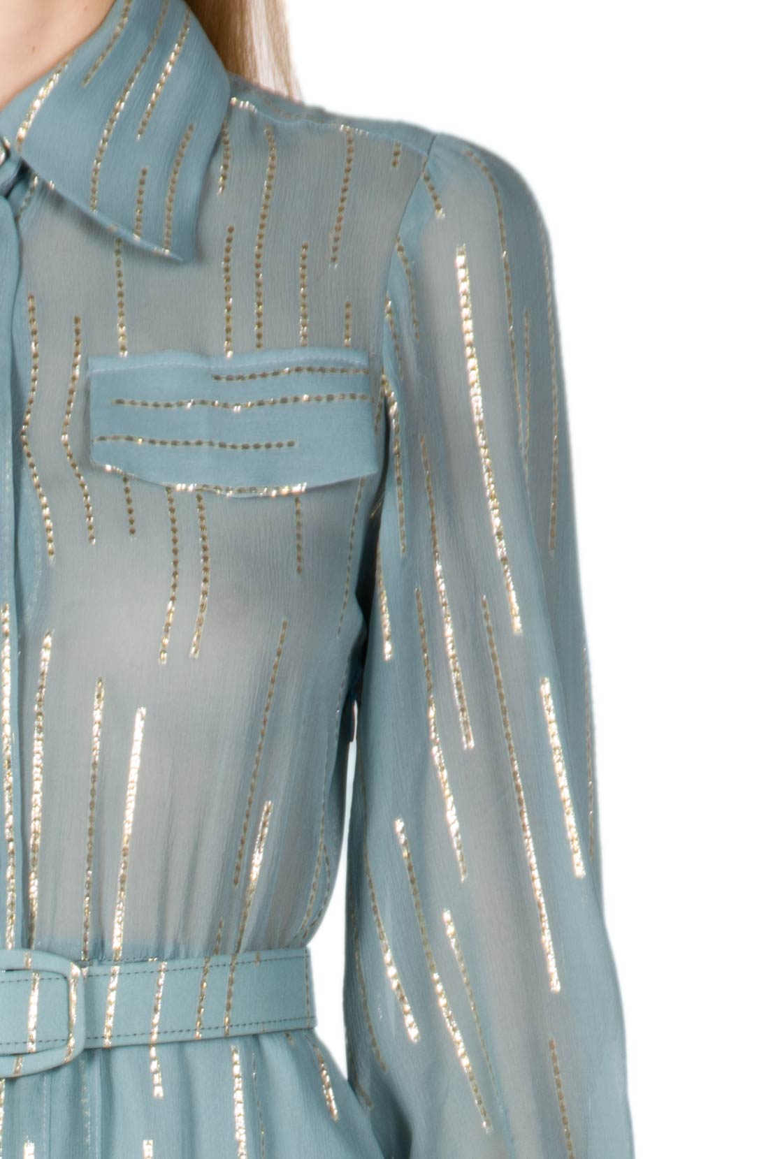 Vestito in Chiffon Misto Seta a Righe