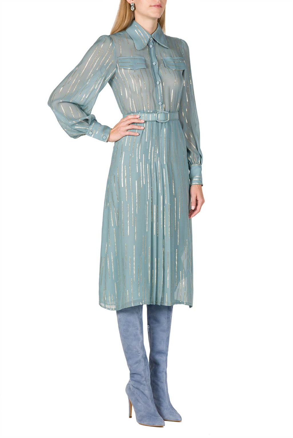 Vestito in Chiffon Misto Seta a Righe