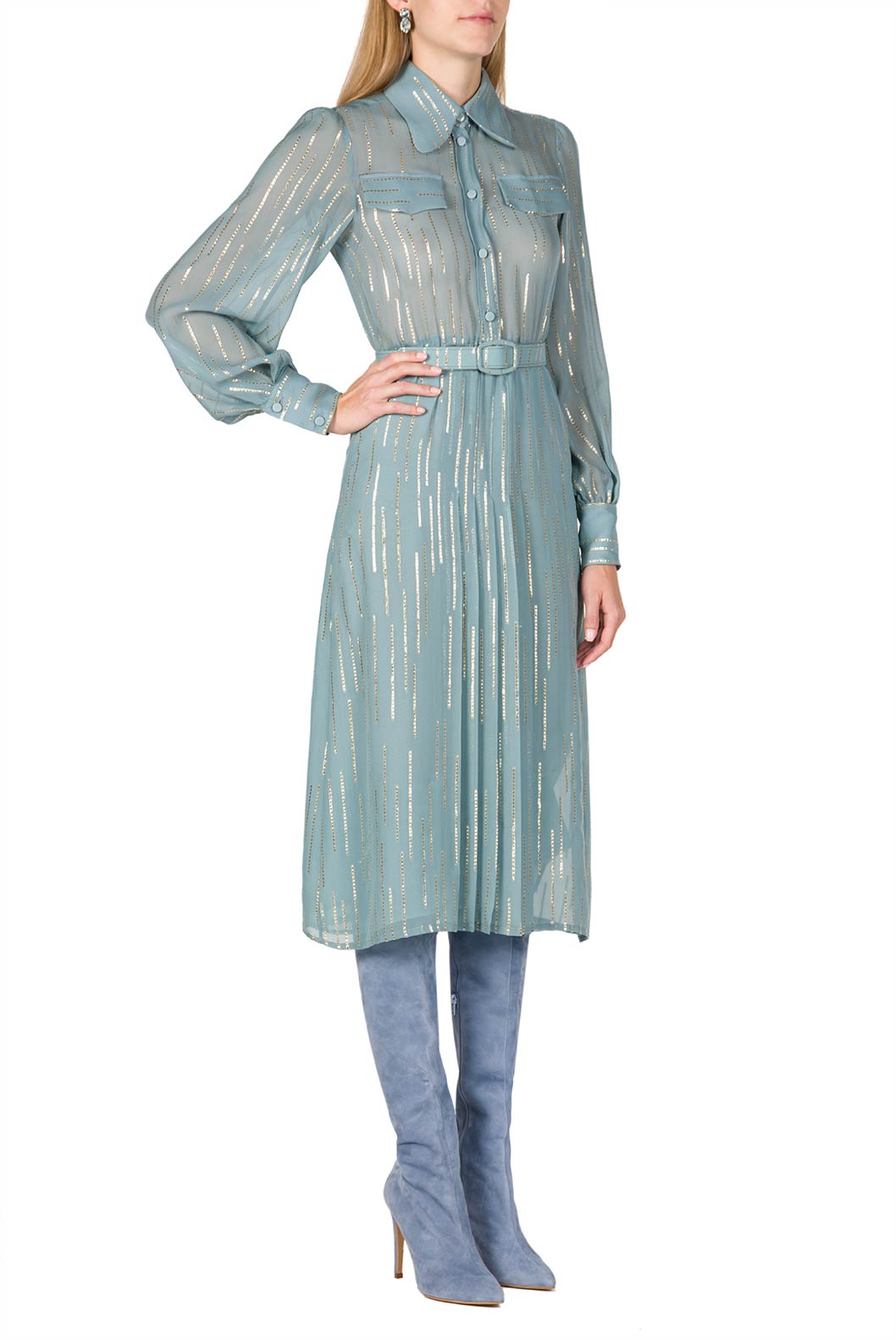 Vestito in Chiffon Misto Seta a Righe