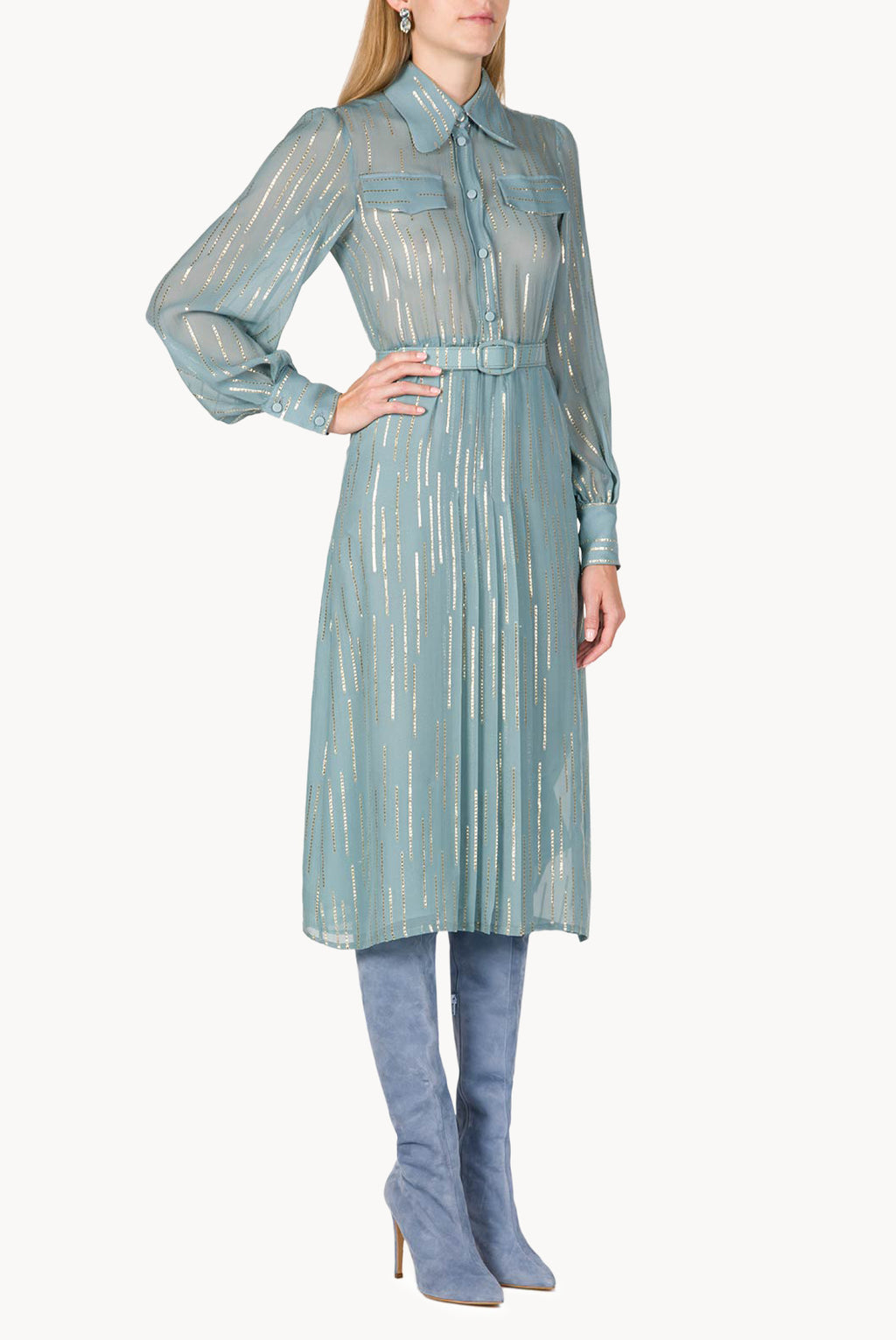 Striped Silk-Blend Chiffon Dress