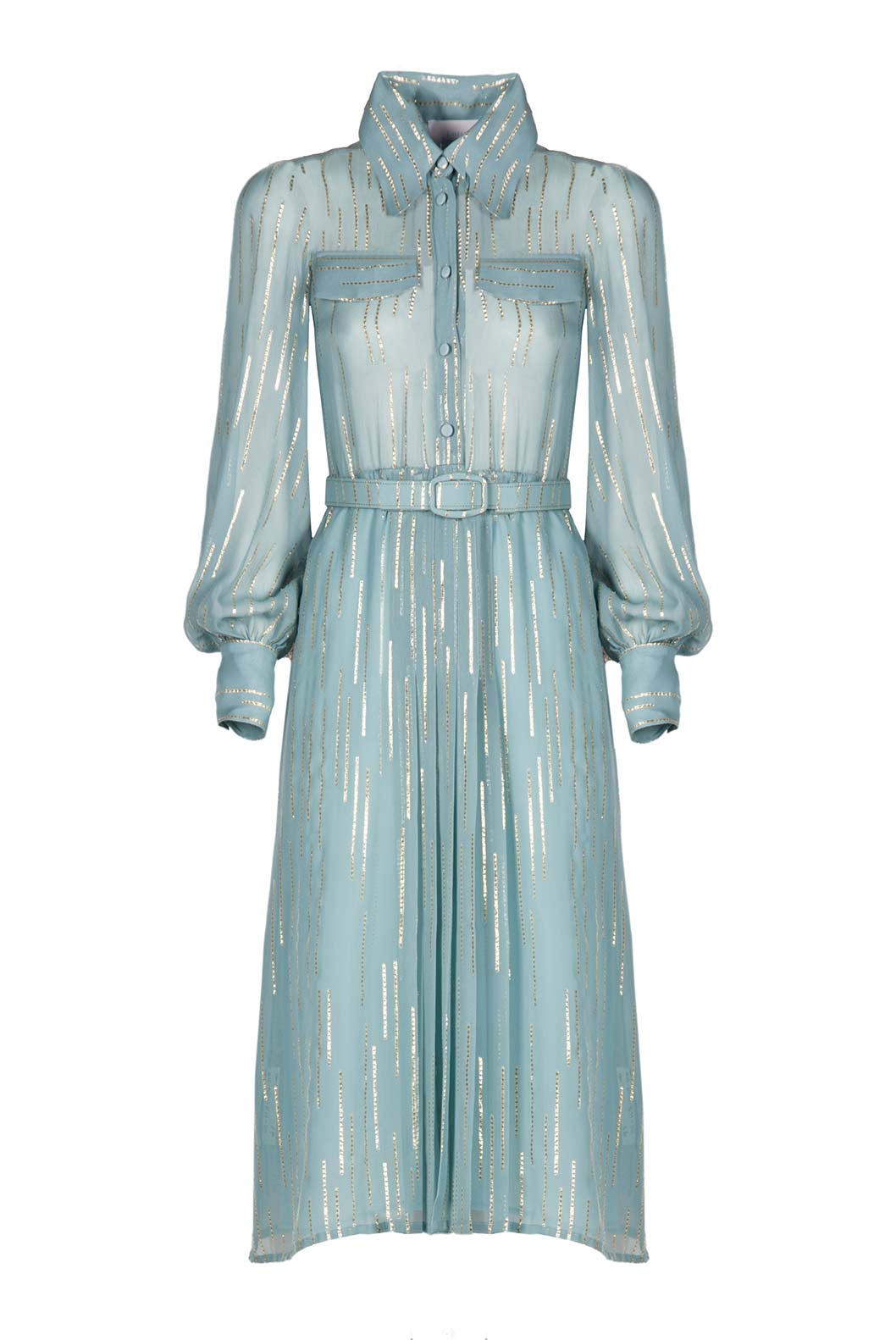 Vestito in Chiffon Misto Seta a Righe