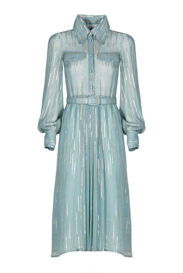 Vestito in Chiffon Misto Seta a Righe