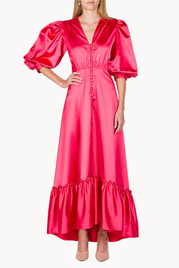 Satin Flounce Bottoncino Dress