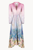 Floral Print Midi Bottoncino Dress