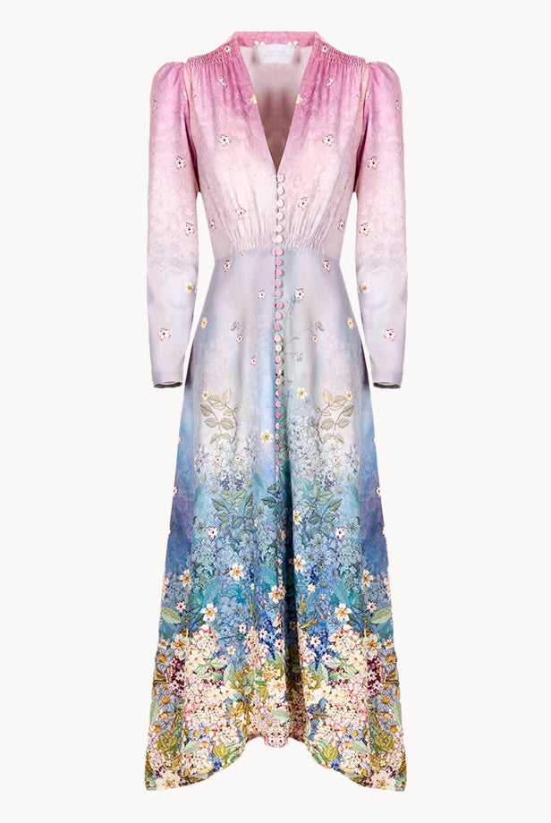 Floral Print Midi Bottoncino Dress