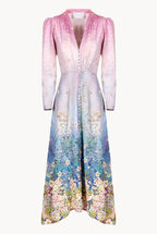 Floral Print Midi Bottoncino Dress
