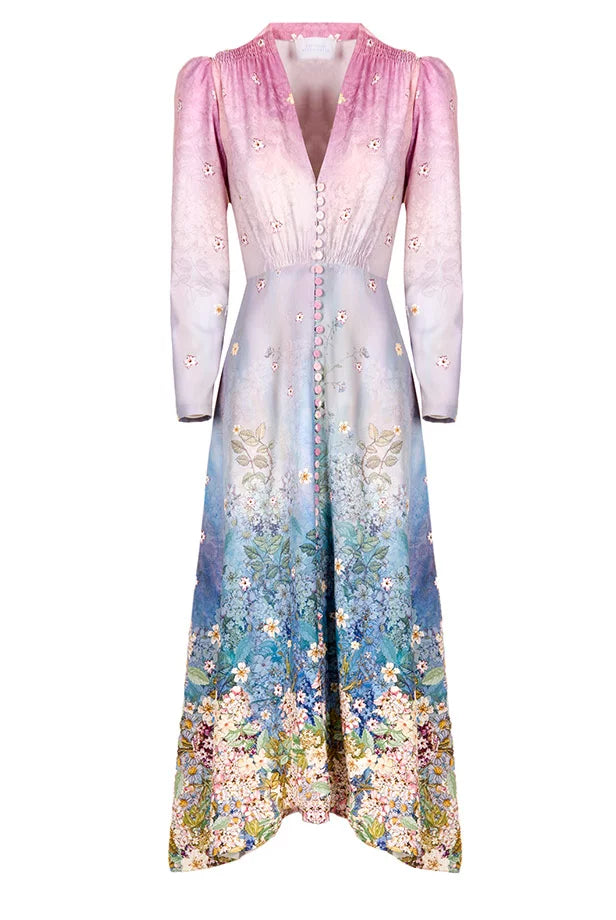 Floral Print Midi Bottoncino Dress