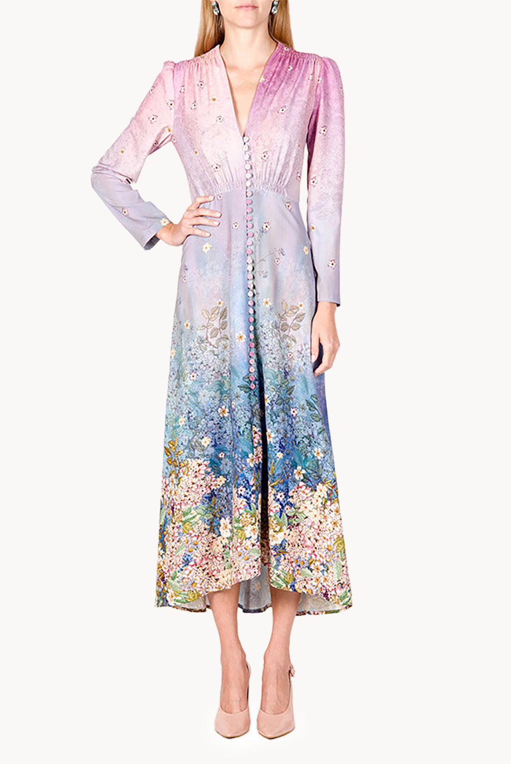 Floral Print Midi Bottoncino Dress