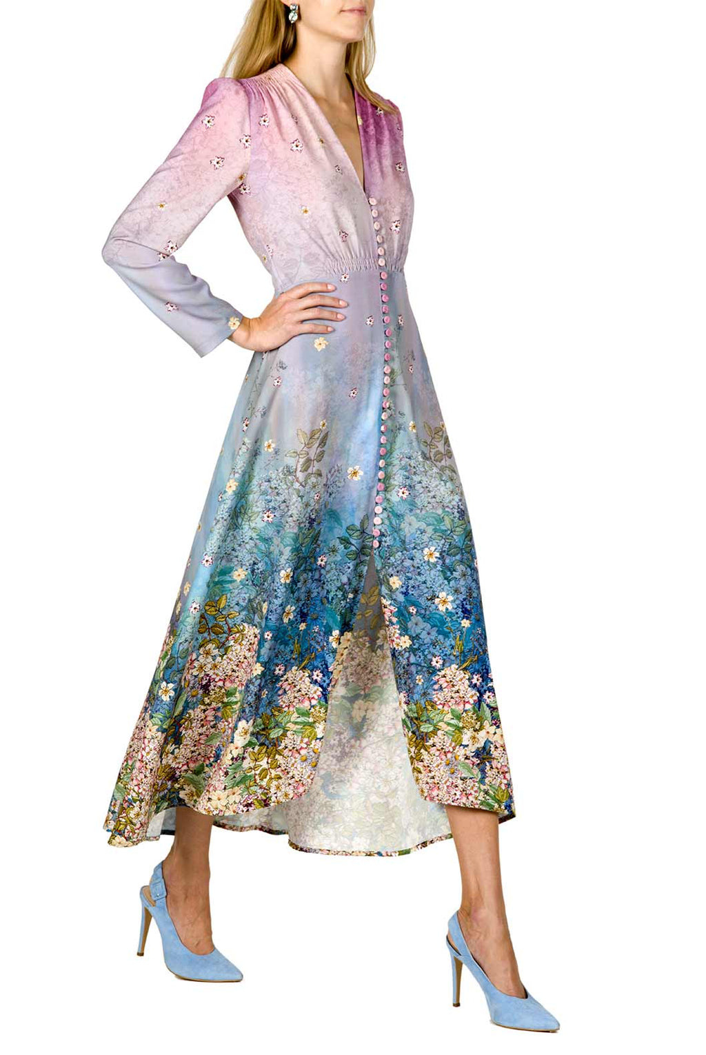 Floral Print Midi Bottoncino Dress