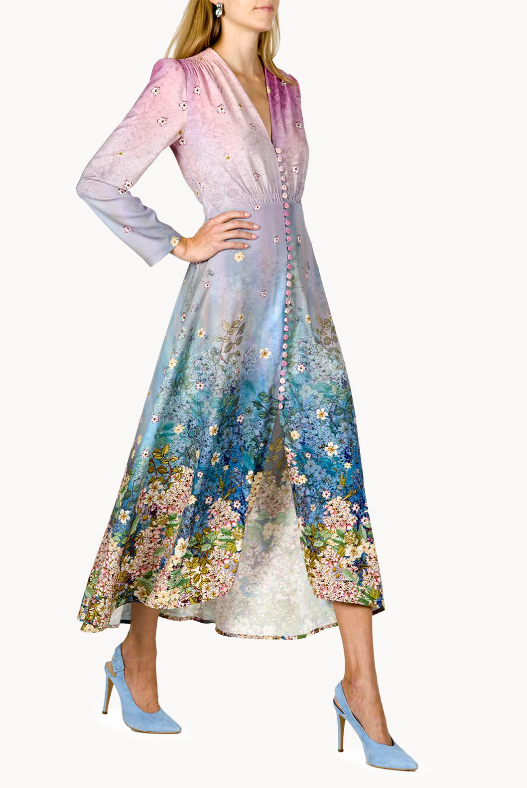 Floral Print Midi Bottoncino Dress
