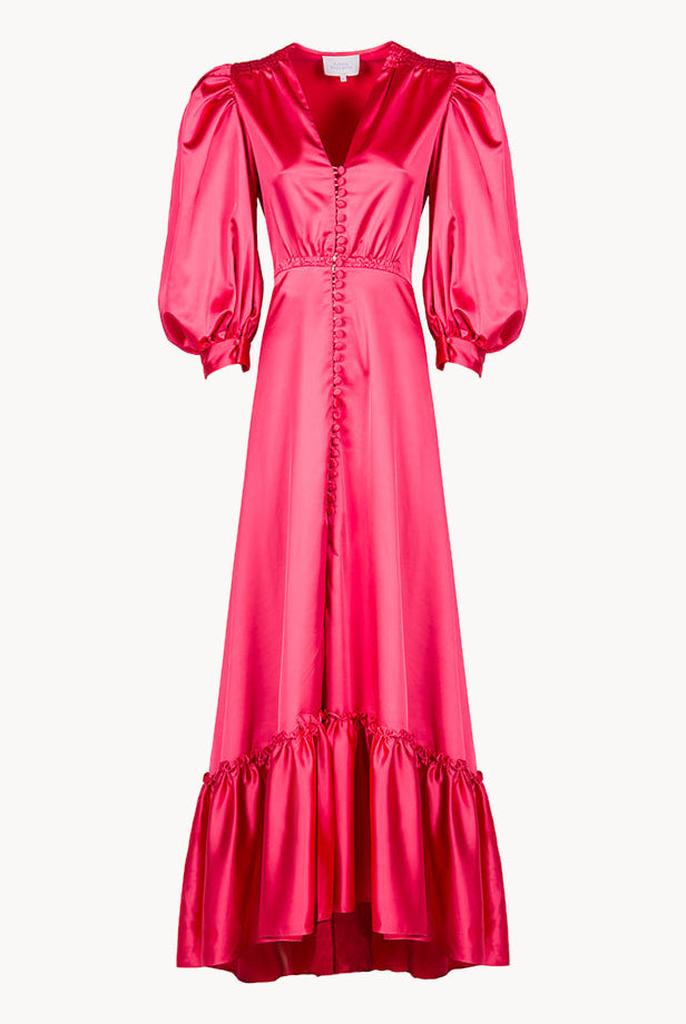 Satin Flounce Bottoncino Dress