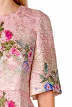 Floral Printed Silk Brocade Midi Dress