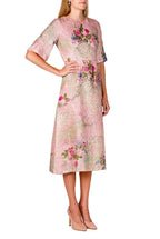 Floral Printed Silk Brocade Midi Dress