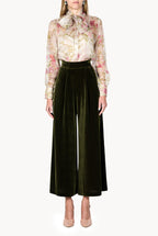 Blusa in Organza di Seta con Fiocco al Collo e Stampa Floreale