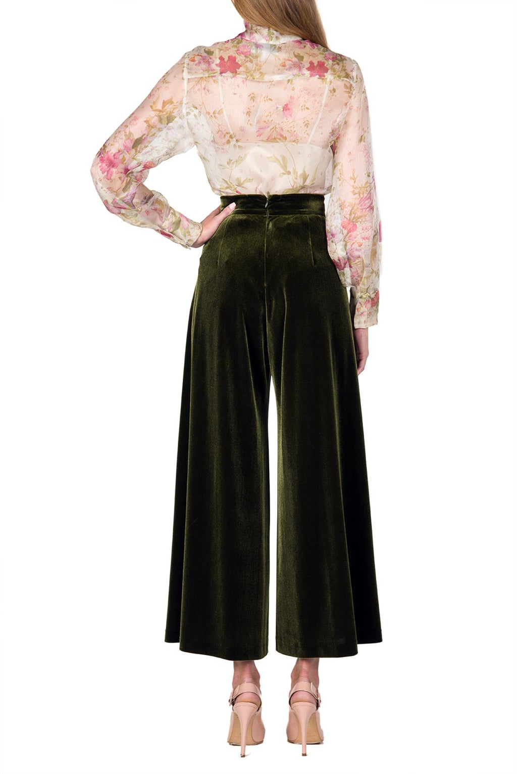 Blusa in Organza di Seta con Fiocco al Collo e Stampa Floreale