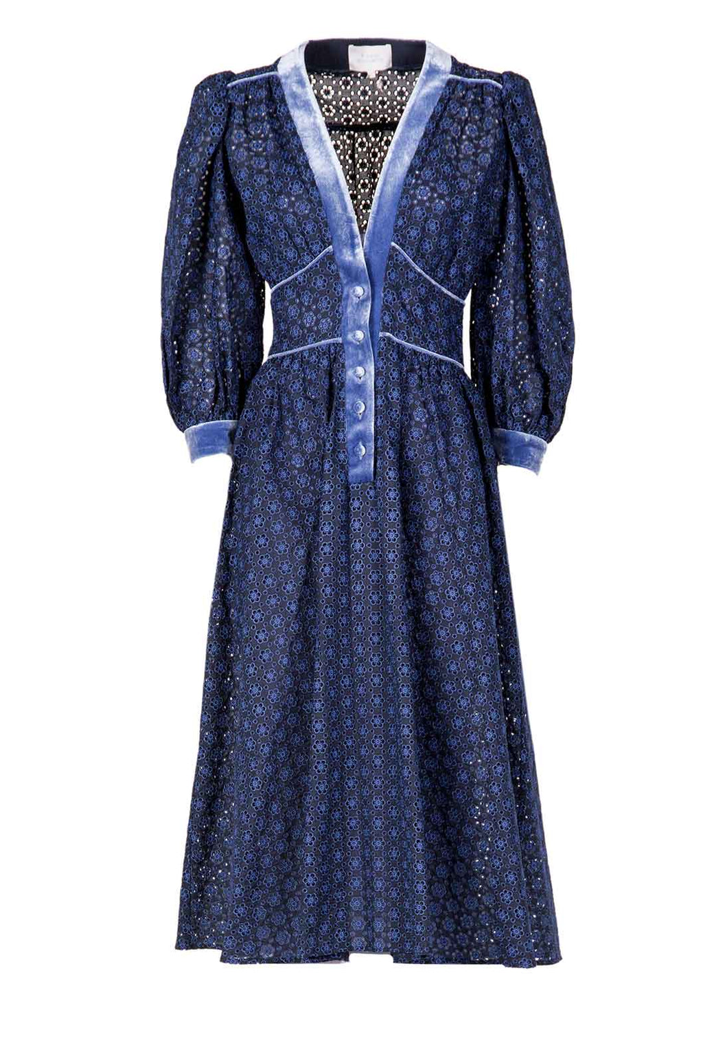 Eyelet Lace Balloon Sleeve Midi Dress