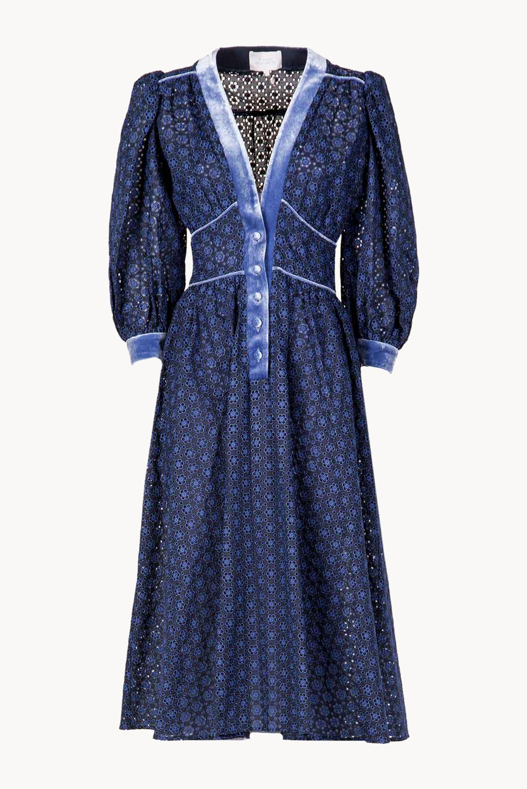 Eyelet Lace Balloon Sleeve Midi Dress