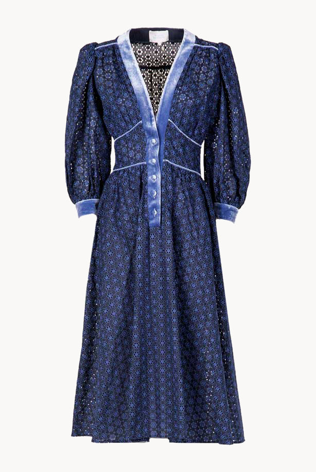 Eyelet Lace Balloon Sleeve Midi Dress