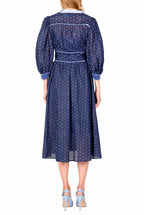 Eyelet Lace Balloon Sleeve Midi Dress