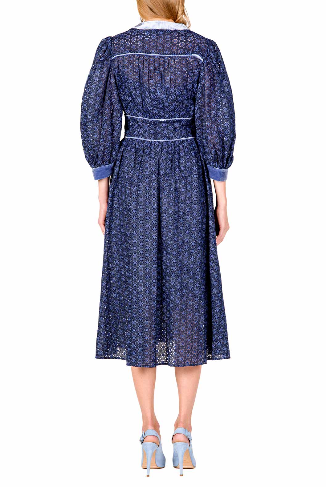 Eyelet Lace Balloon Sleeve Midi Dress