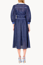 Eyelet Lace Balloon Sleeve Midi Dress