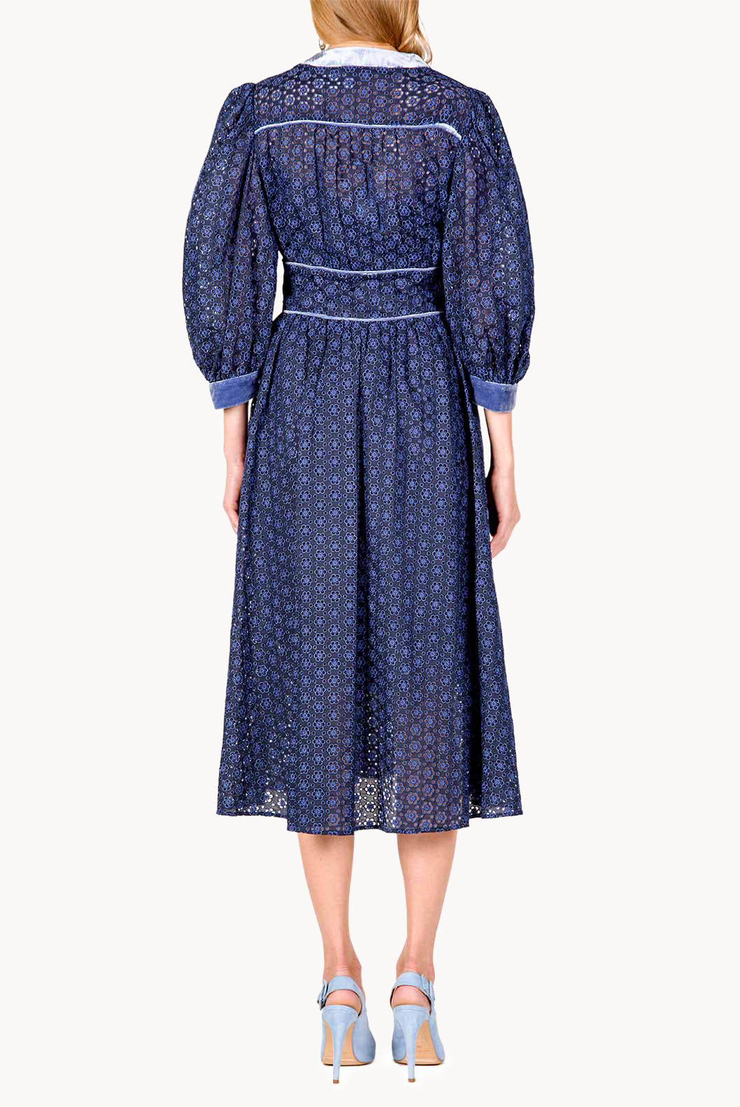 Eyelet Lace Balloon Sleeve Midi Dress