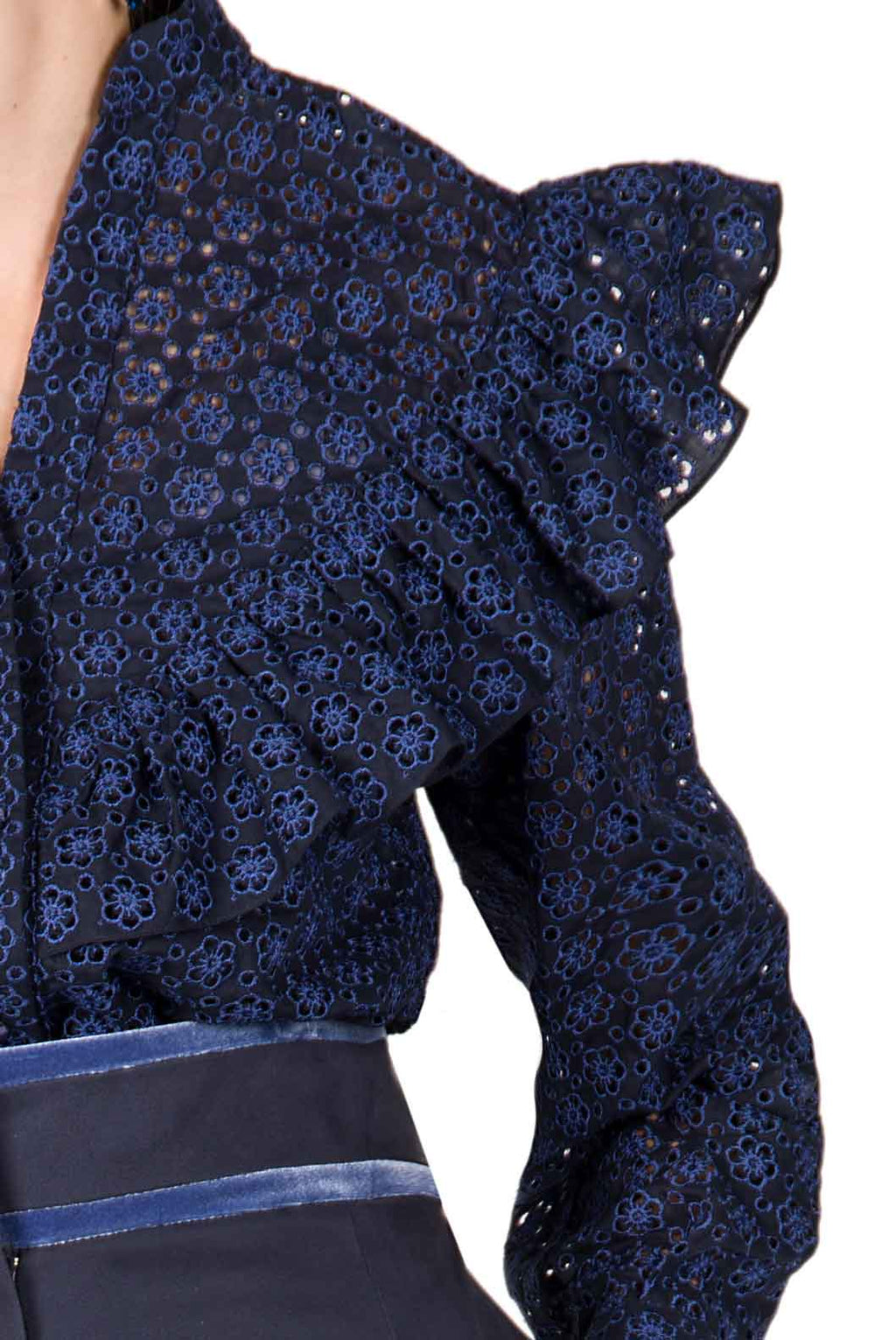 Eyelet Cotton Ruffle Blouse