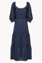 Floral Embroidered Puff Sleeve Midi Dress