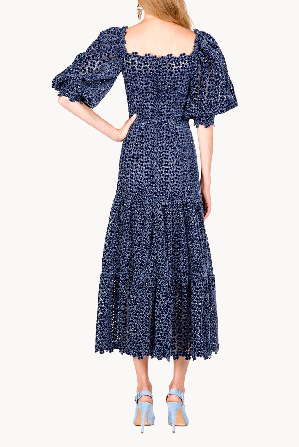 Floral Embroidered Puff Sleeve Midi Dress