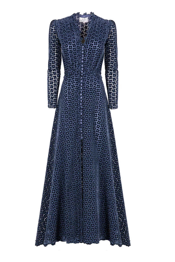 Floral Embroidered Bottoncino Dress