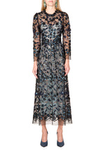 Vestito Midi in Tulle Ricamato con Paillettes
