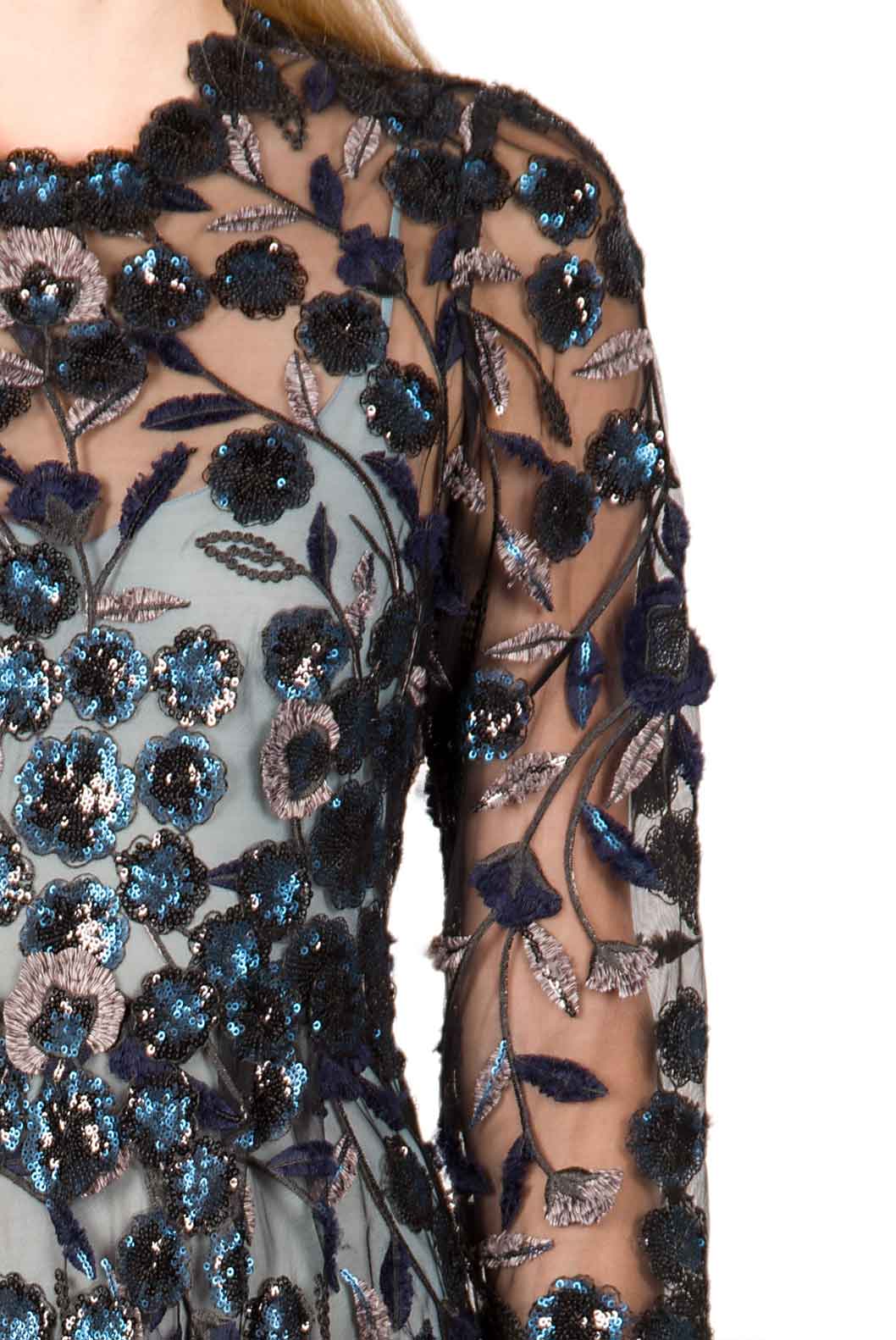 Vestito Midi in Tulle Ricamato con Paillettes