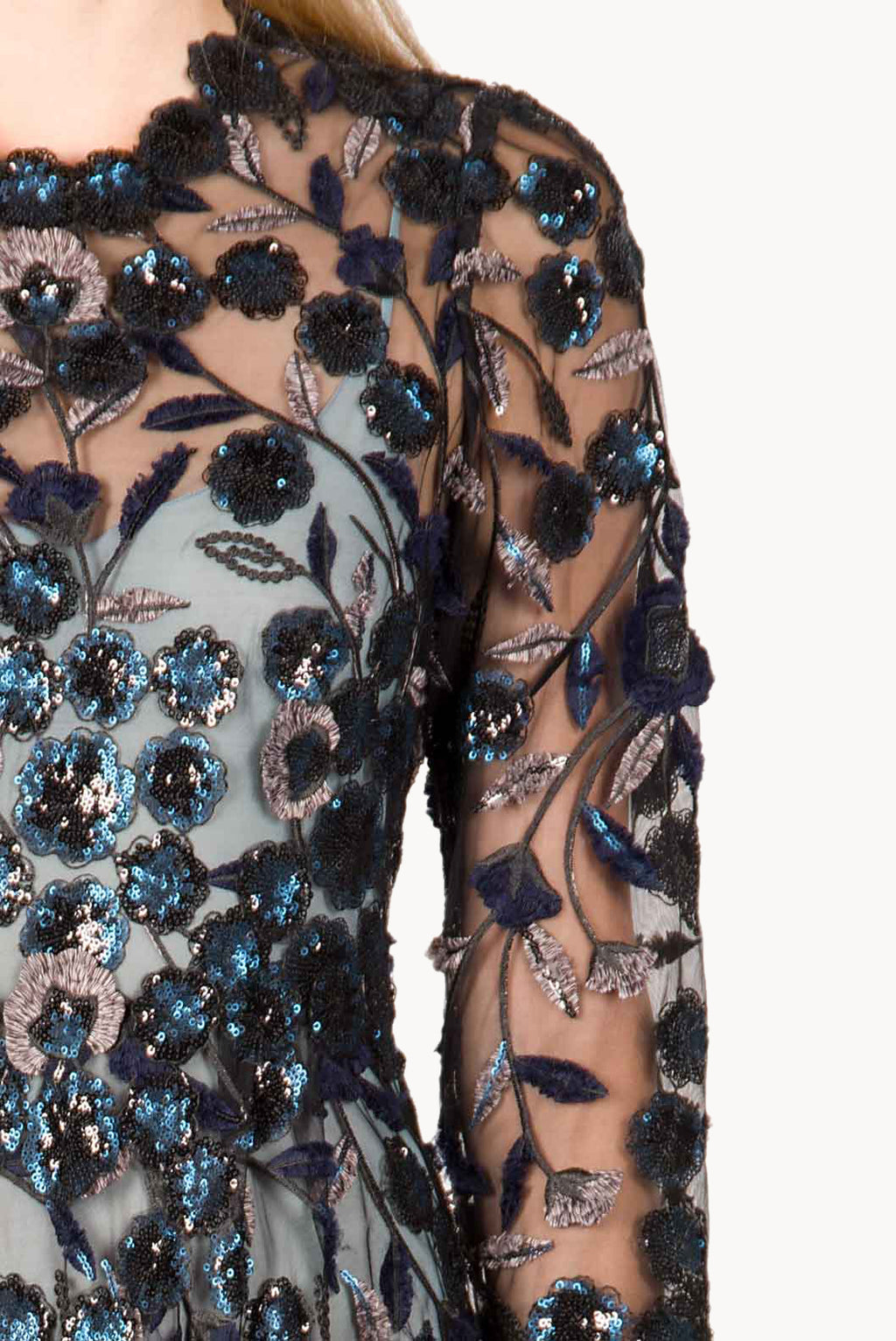 Sequin Embroidered Tulle Midi Dress