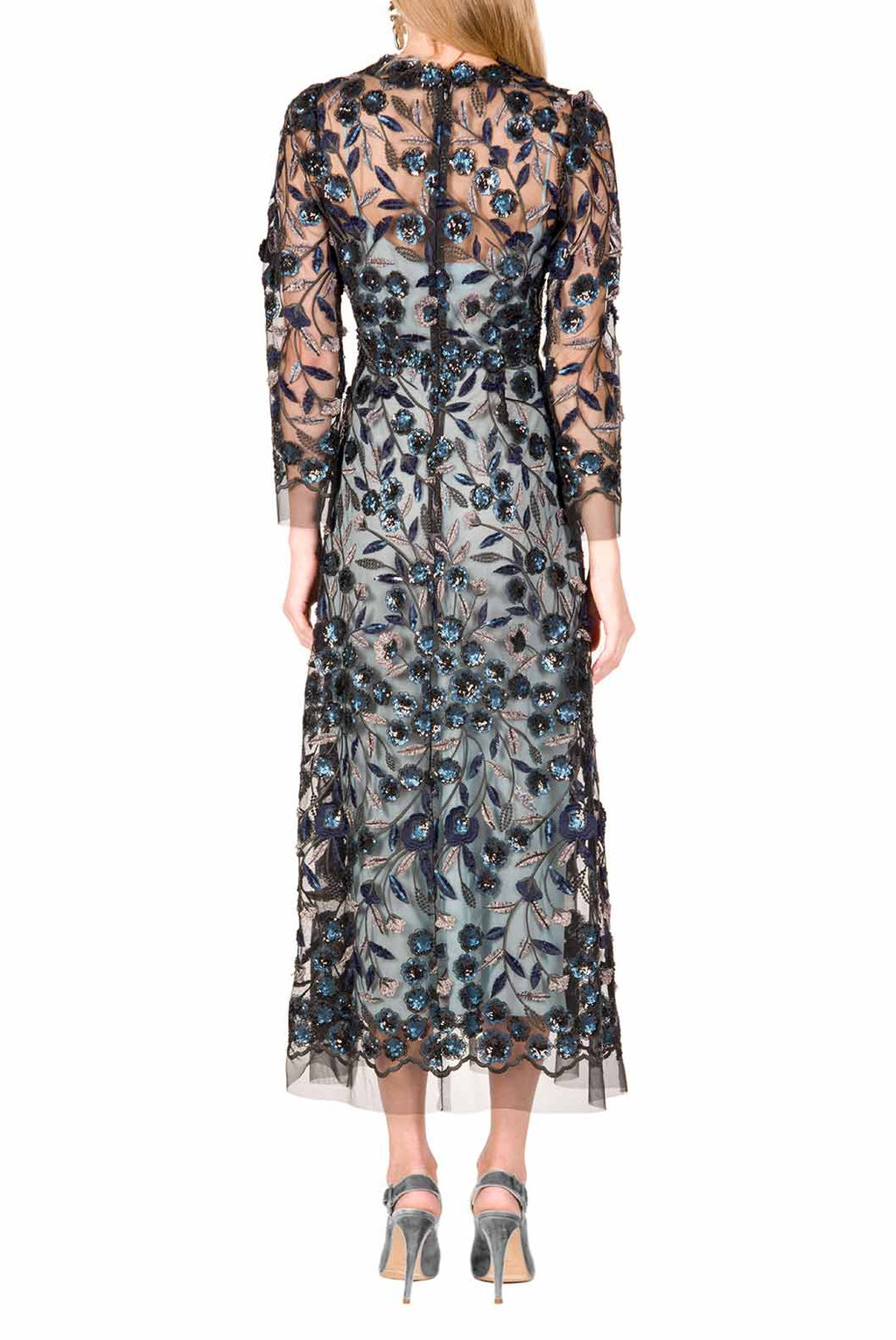 Vestito Midi in Tulle Ricamato con Paillettes