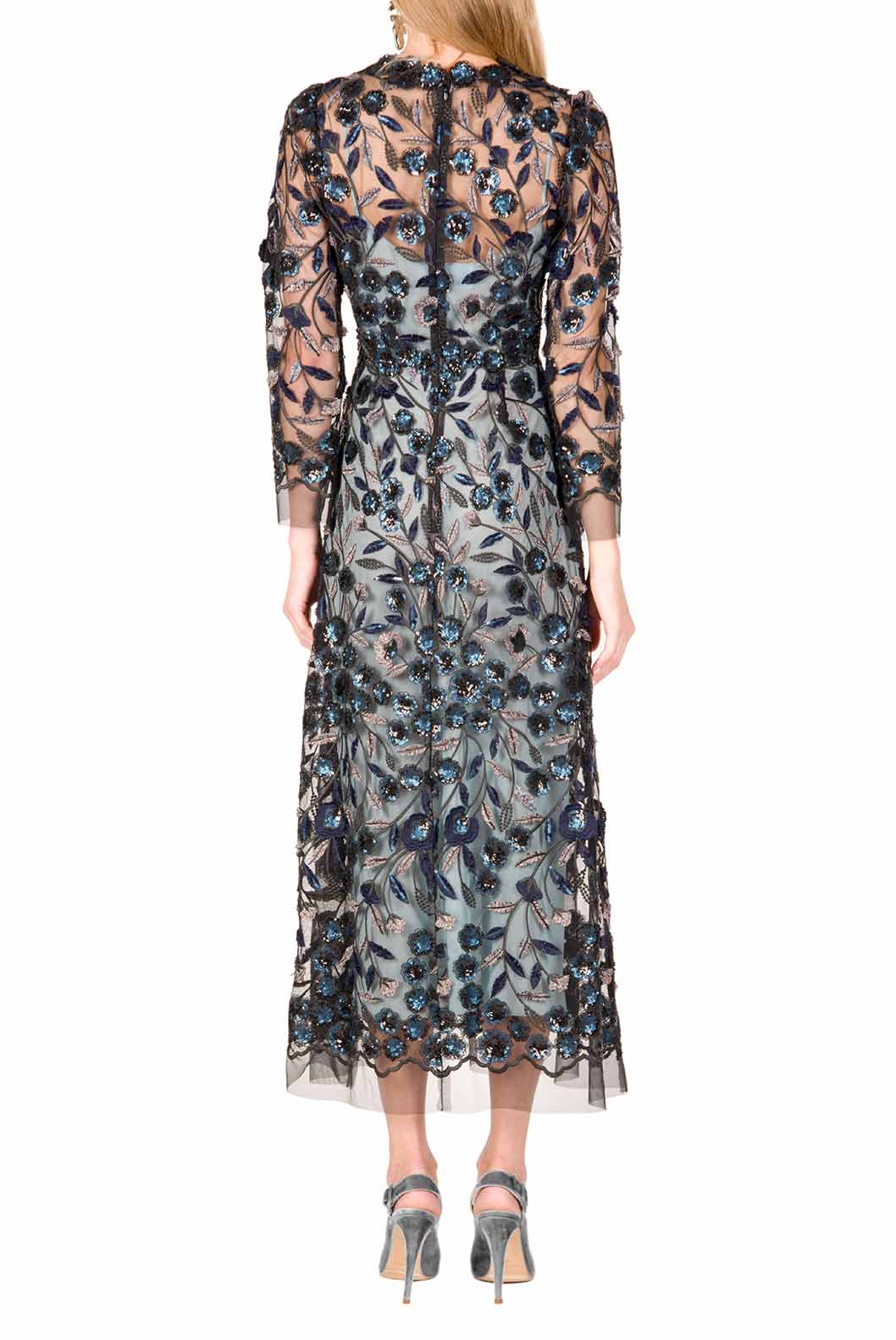 Vestito Midi in Tulle Ricamato con Paillettes