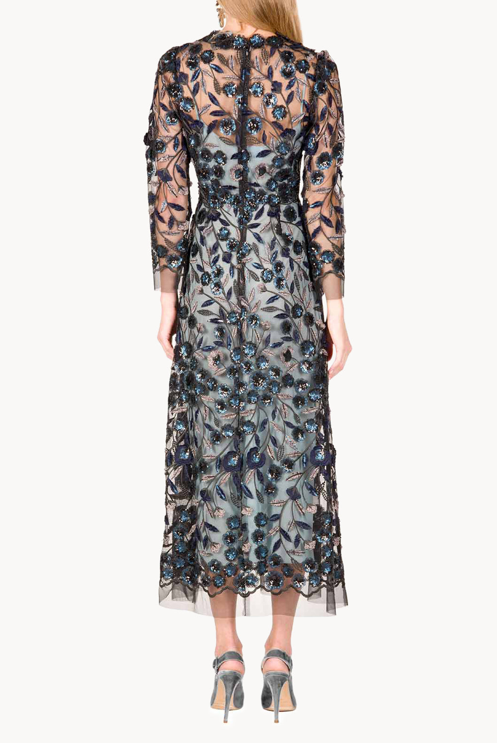 Sequin Embroidered Tulle Midi Dress