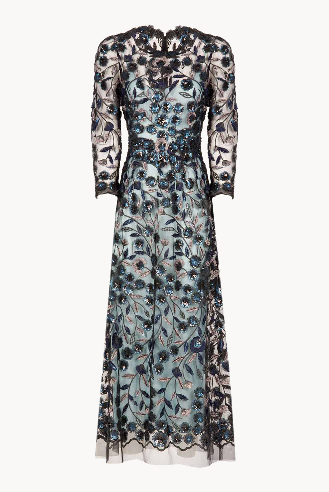 Sequin Embroidered Tulle Midi Dress