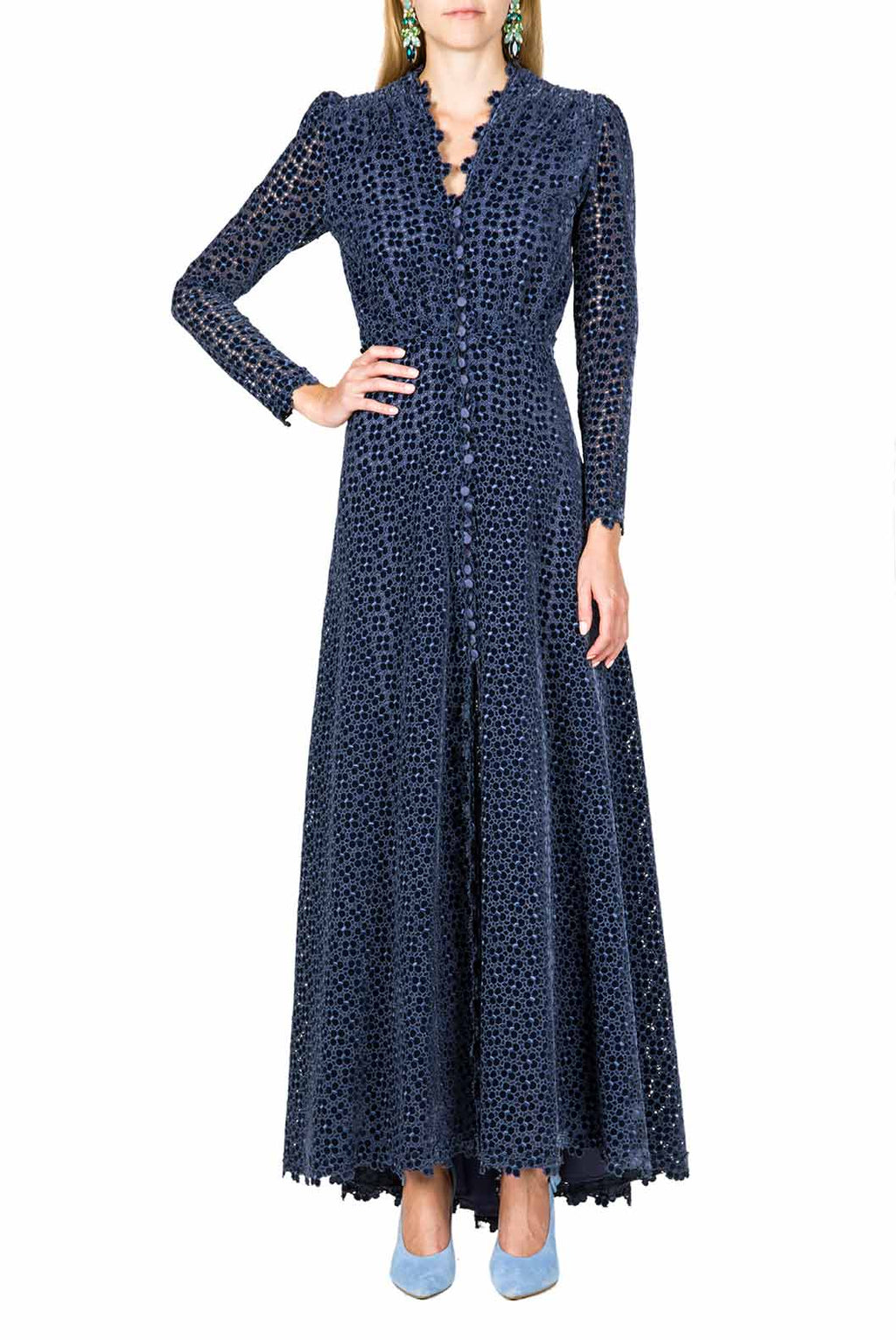 Floral Embroidered Bottoncino Dress