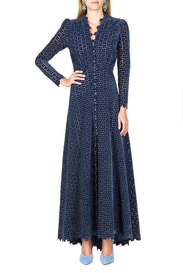 Floral Embroidered Bottoncino Dress