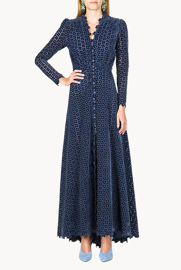Floral Embroidered Bottoncino Dress