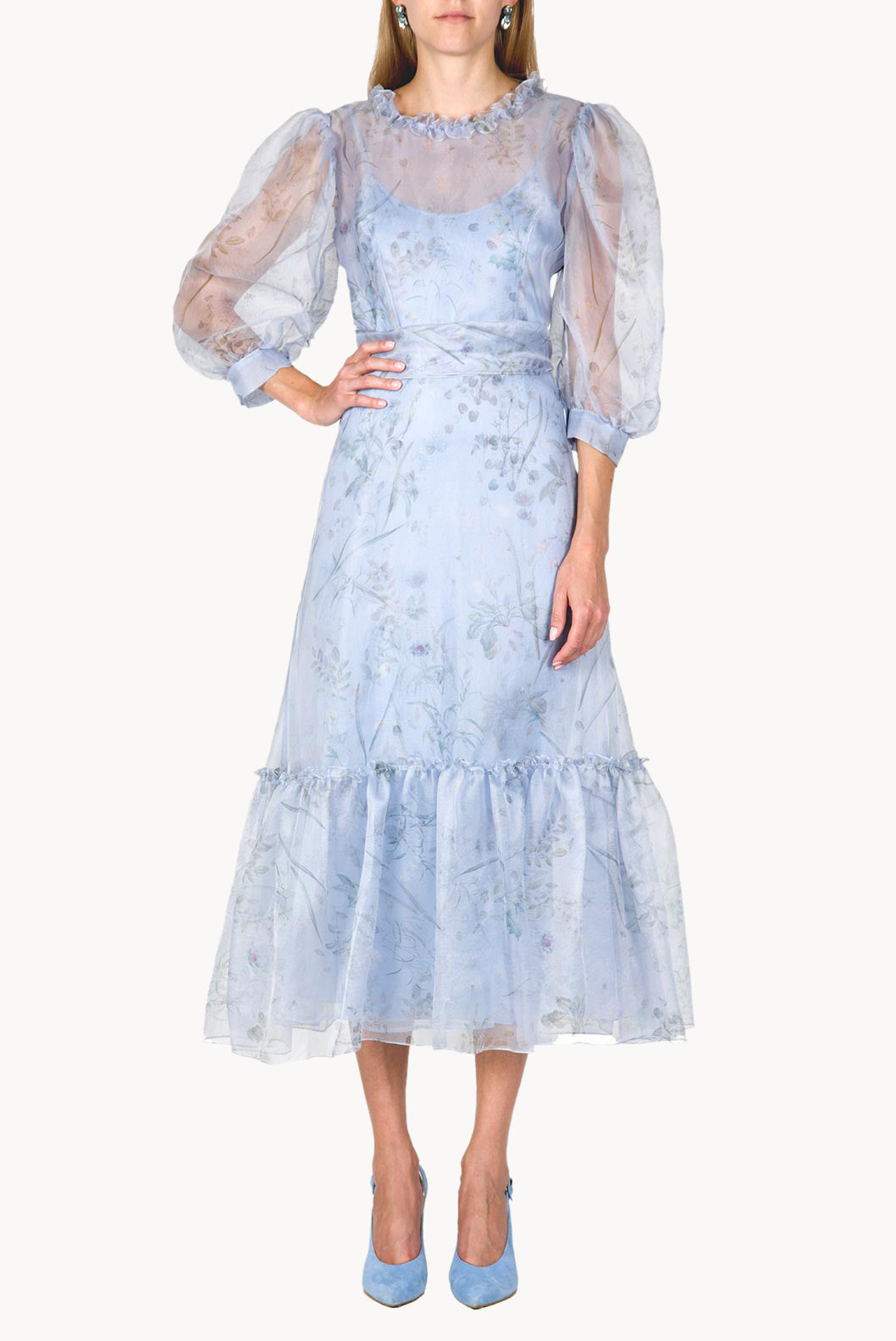 Sheer Balloon Sleeve Midi Dress