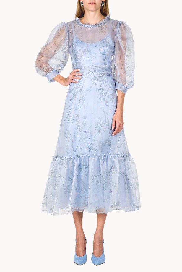Sheer Balloon Sleeve Midi Dress