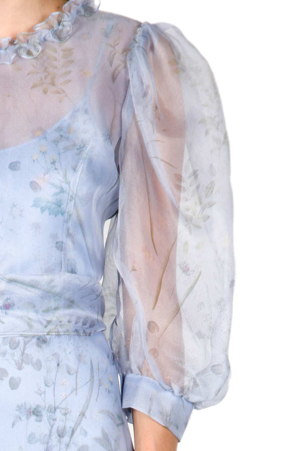 Vestito midi con maniche a palloncino trasparenti