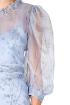 Vestito midi con maniche a palloncino trasparenti