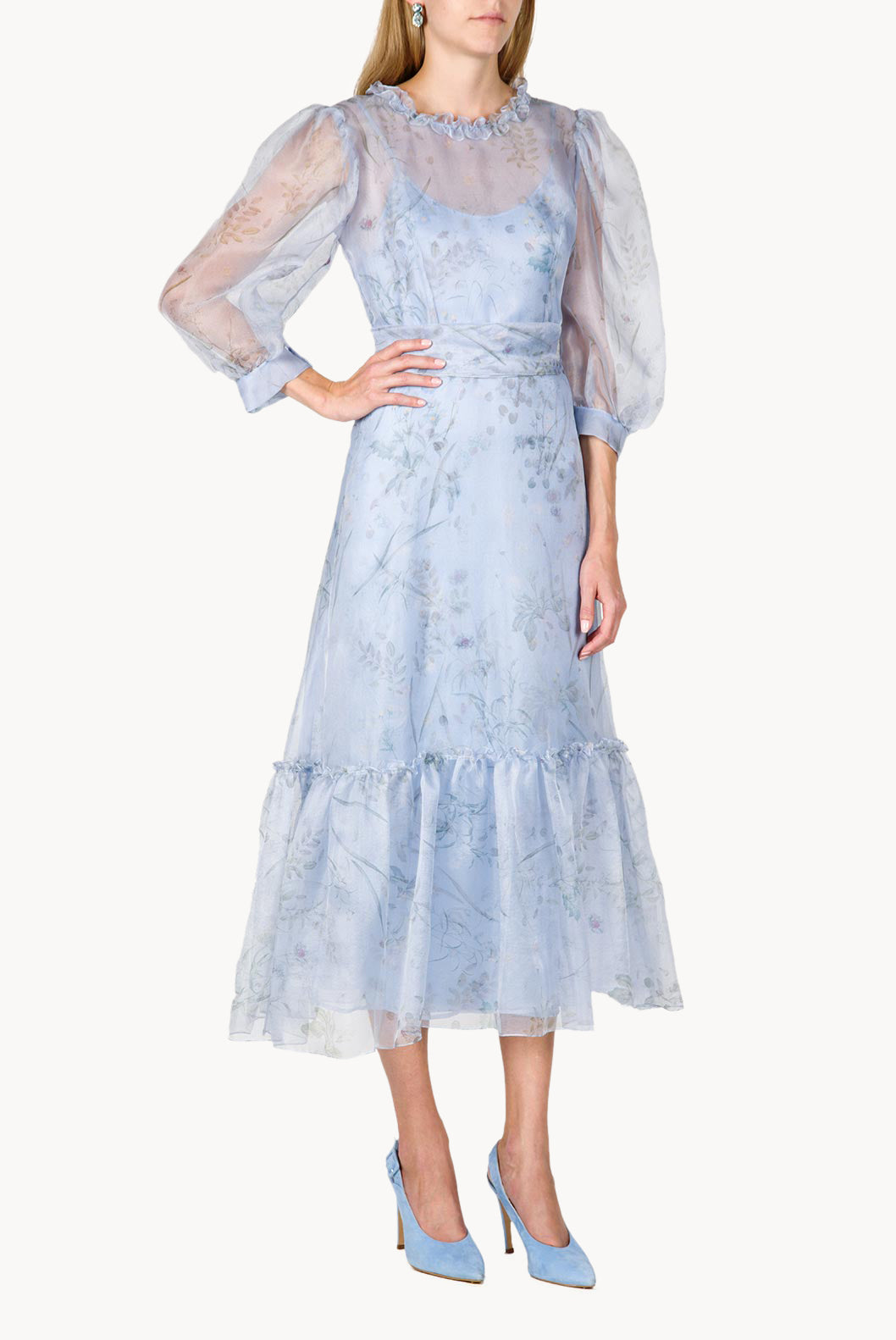 Sheer Balloon Sleeve Midi Dress