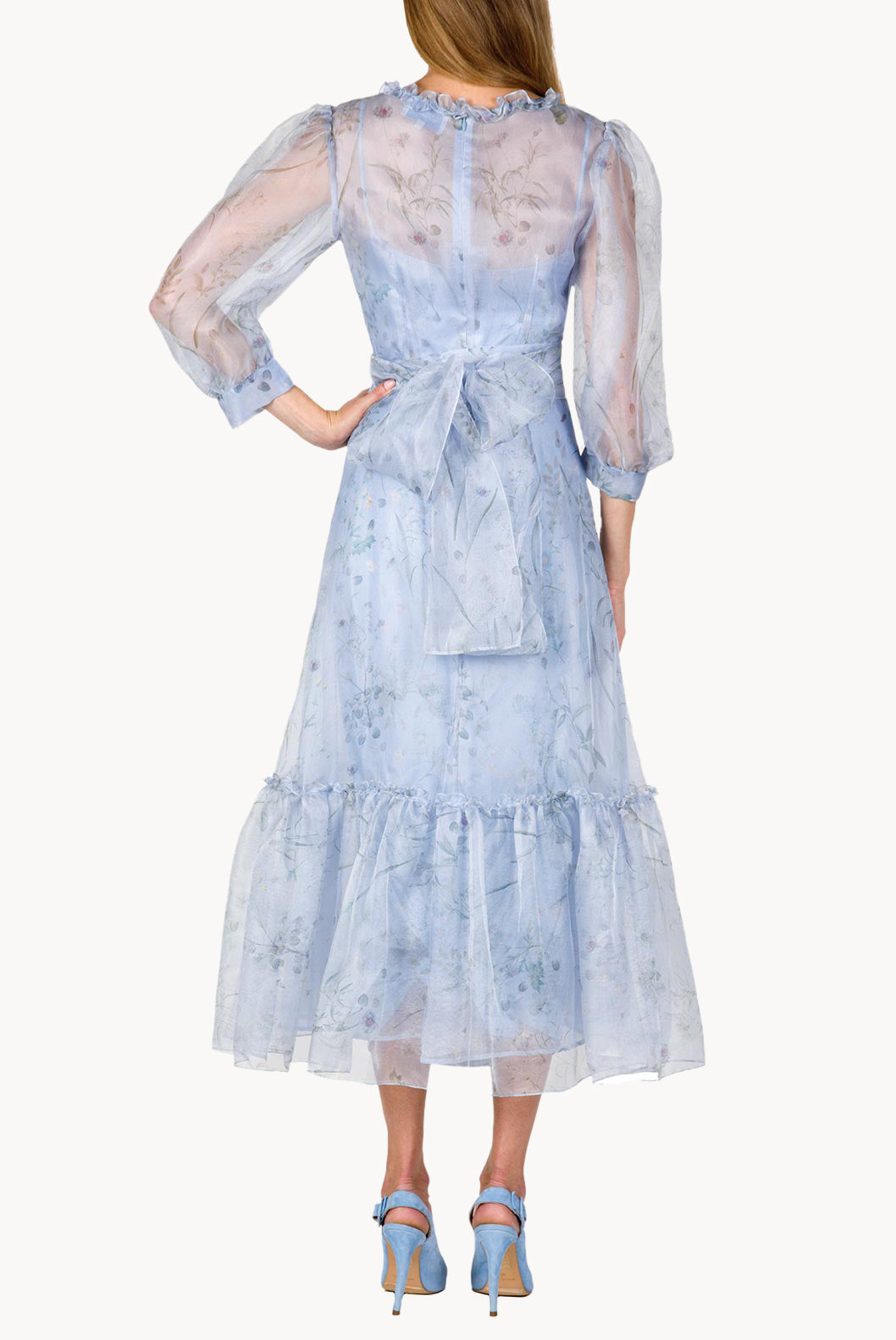 Sheer Balloon Sleeve Midi Dress