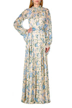 Vestito maxi in chiffon di seta con fiori selvatici